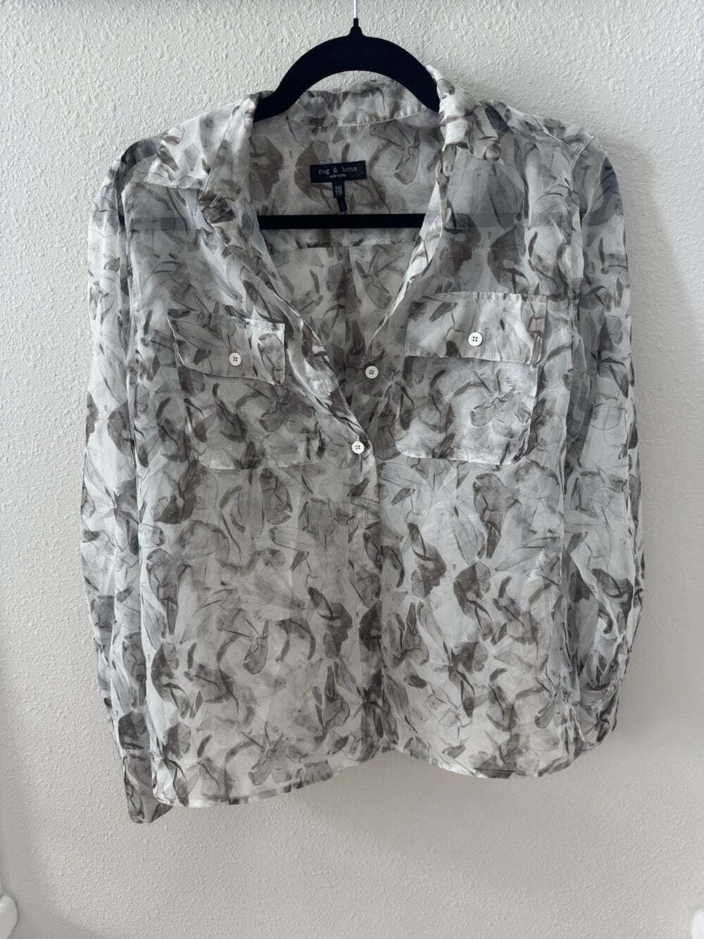 rag & bone New York Sheer Button-Up Blouse - Abstract Print - XXS - Picture 2 of 8